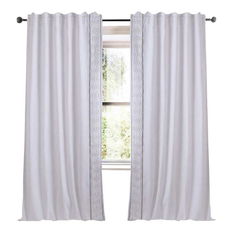 white linen blend curtain panels textured trim