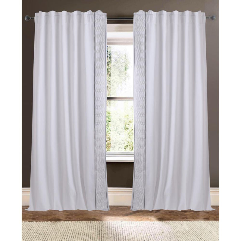 white linen blend curtain panels textured trim