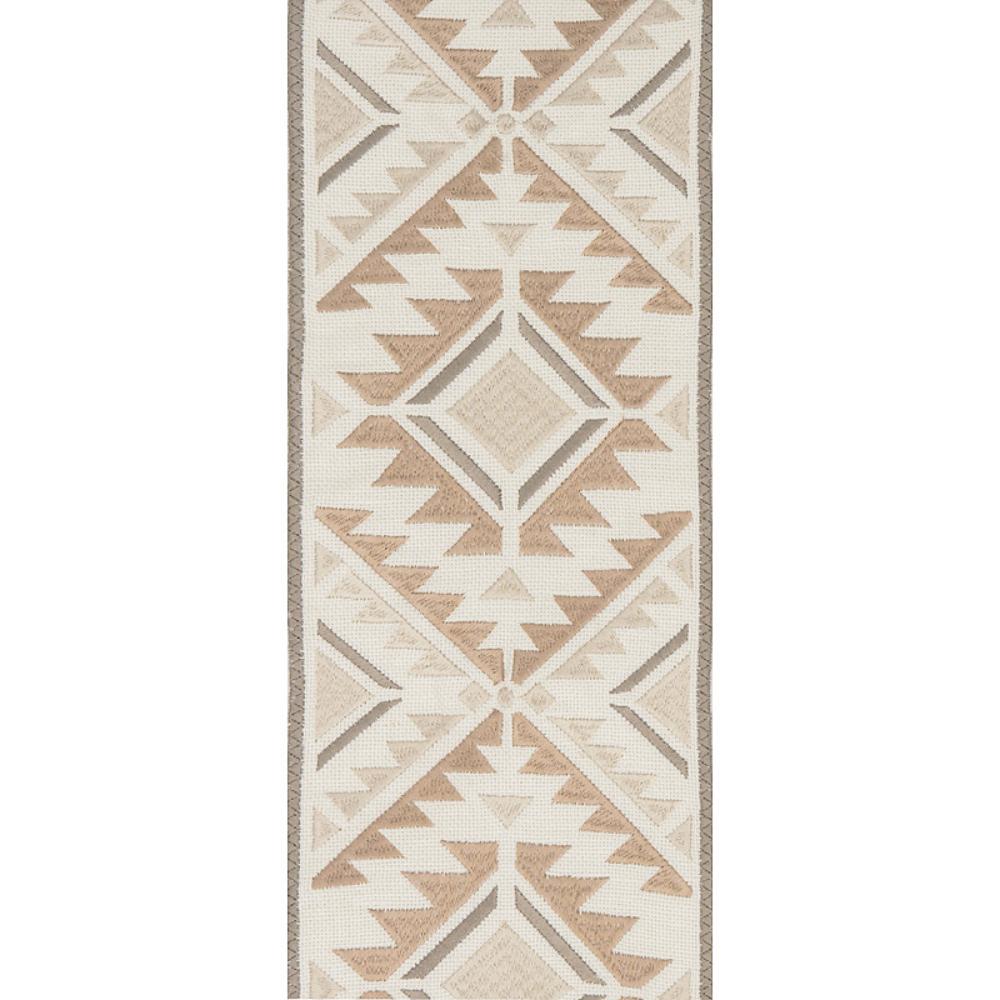 ivory linen blend curtain panels Aztec embroidered edge tan white