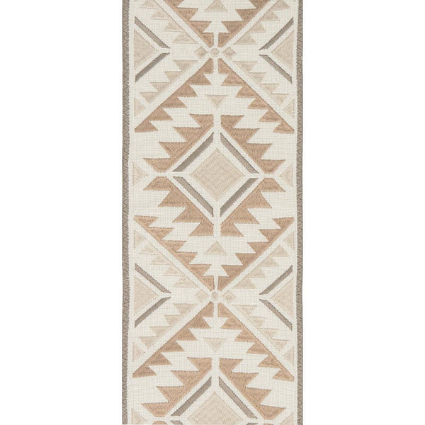 ivory linen blend curtain panels Aztec embroidered edge tan white
