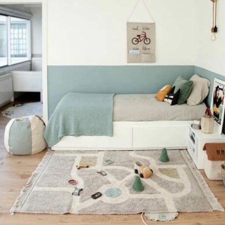 kid's playmat rug racecar motif