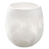 White, round vase with subtle marbling, inspired by Santa Barbara Design Studio's Resin White Stemless Wine Glasses set.