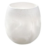White, round vase with subtle marbling, inspired by Santa Barbara Design Studio's Resin White Stemless Wine Glasses set.