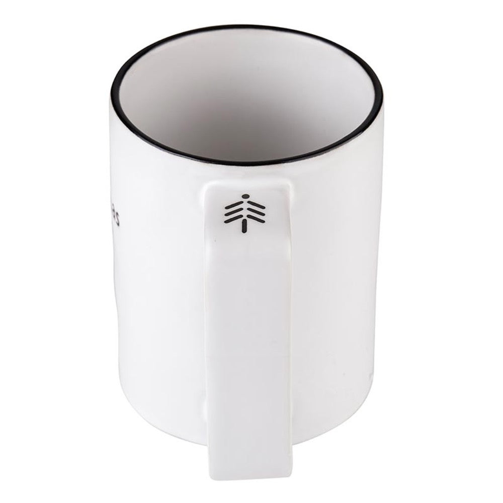 festive holiday mug black white debossed message