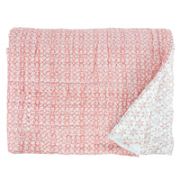 coral white geometric block printed quilt 