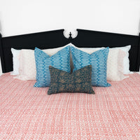 coral white geometric block printed quilt 