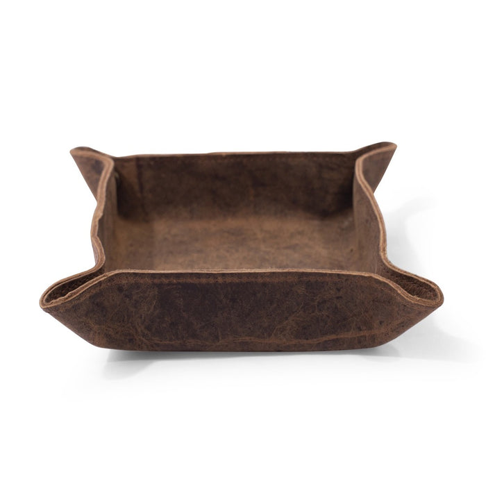 distress brown leather square catchall