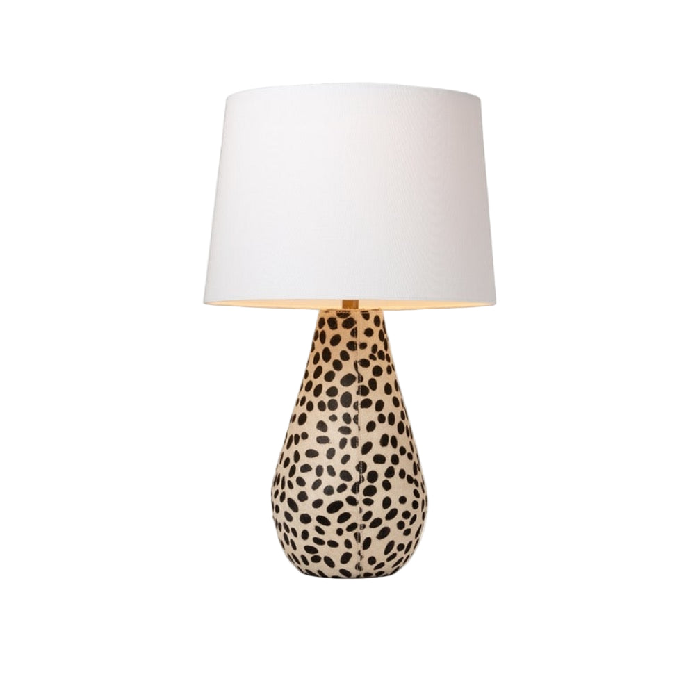hair on hide table lamp white linen shade 