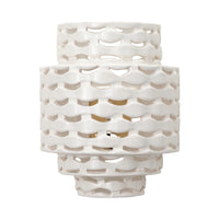 The Omiros White Gloss + Gold Sconce by Made Goods features a glossy abstract design, ideal for modern wall lighting.