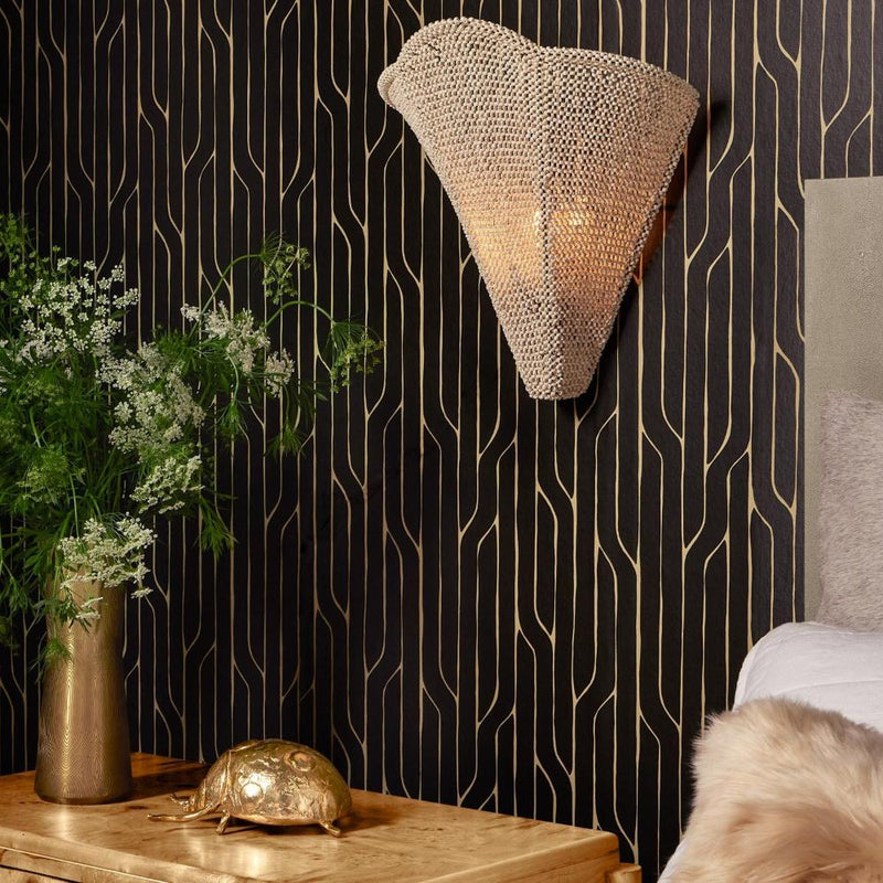 natural coco bead gold metal sconce woven organic
