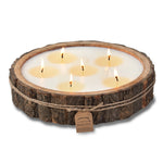 flat round brown wood candle