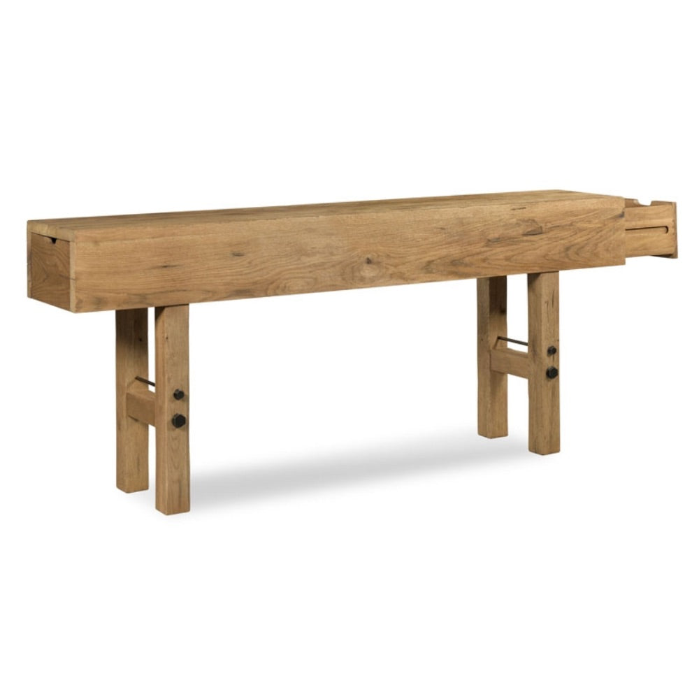 console table breadboard finish oak solids storage drawers natural