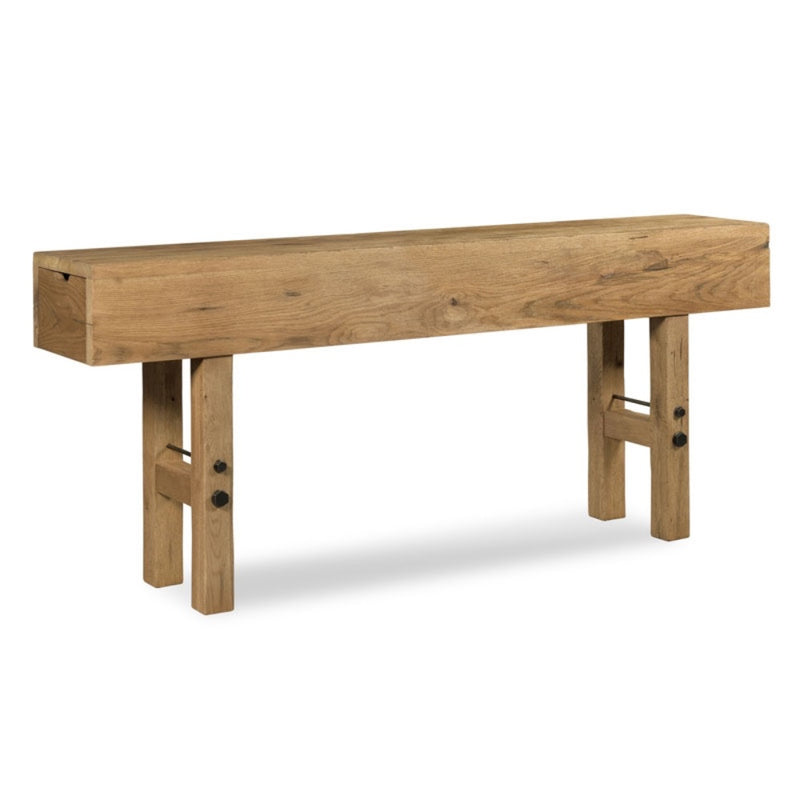 console table breadboard finish oak solids storage drawers natural