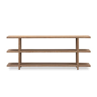 console table lime wash finish three shelf oak solids veneer