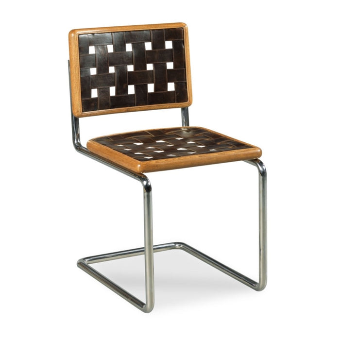 brown leather polished nickel chair oak