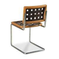brown leather polished nickel chair oak