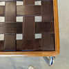 counter stool metal leather woven straps oak solids