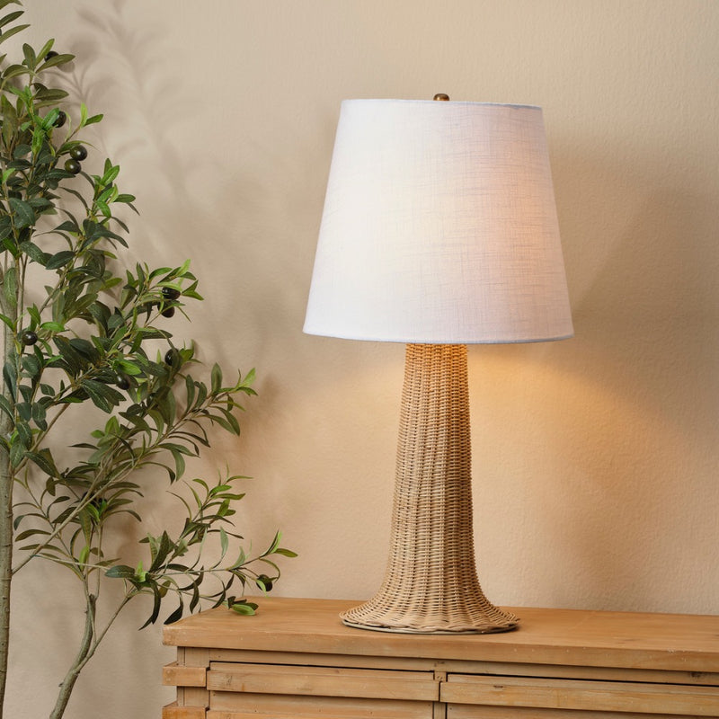 tree trunk base rattan white shade organic table lamp