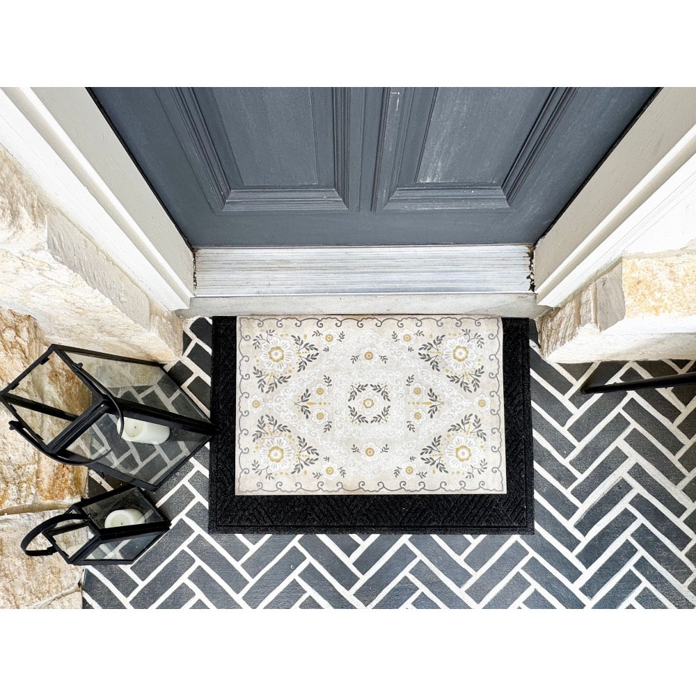 vinyl floor mat floral white cream