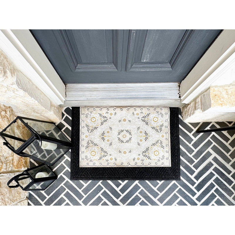 vinyl floor mat floral white cream
