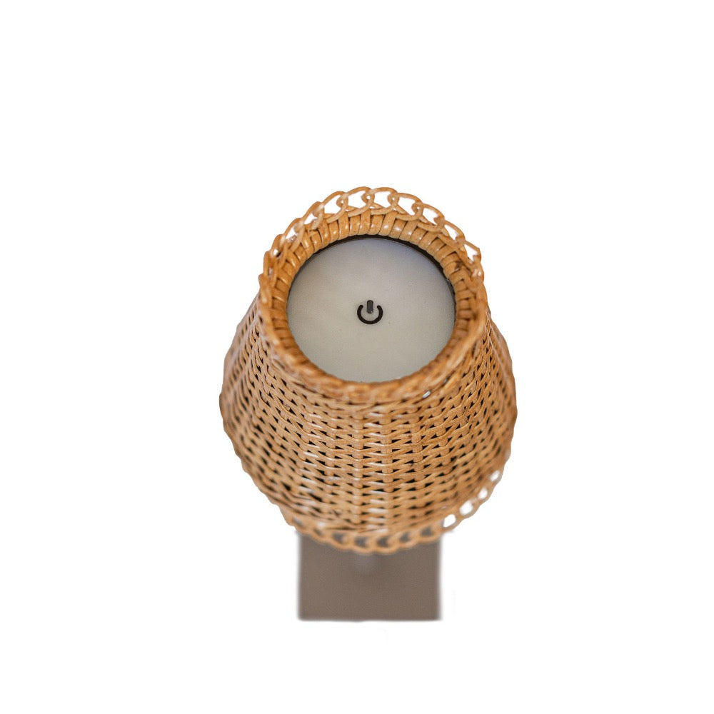 Wicker lamp with a round design on a white background