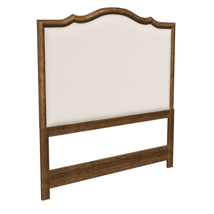 queen headboard dark wood frame creme upholstery