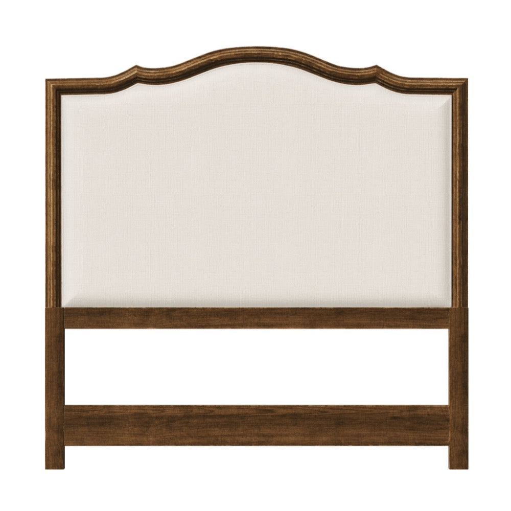 queen headboard dark wood frame creme upholstery