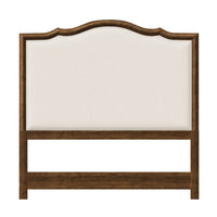 queen headboard dark wood frame creme upholstery