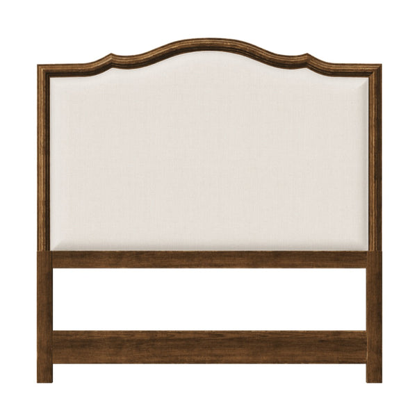 queen headboard dark wood frame creme upholstery