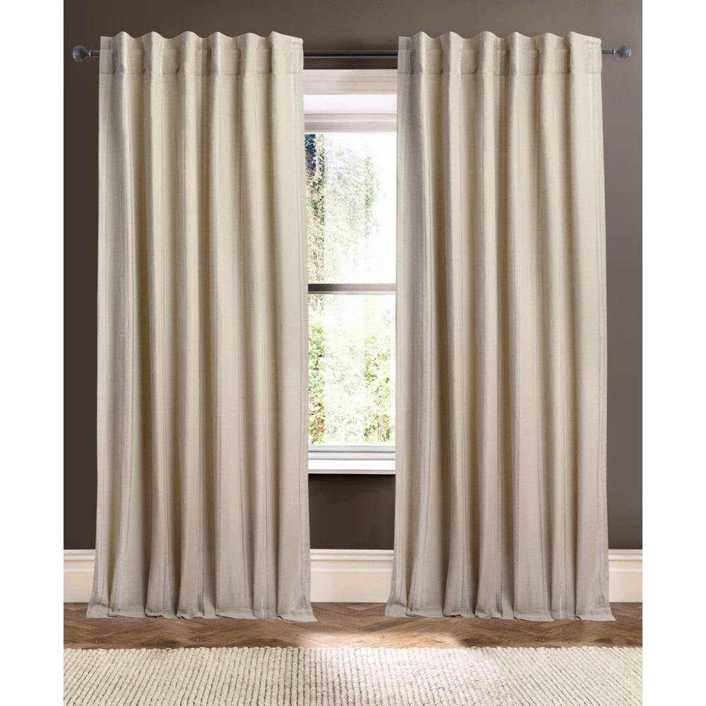 natural linen curtain panels with vertical white stripes
