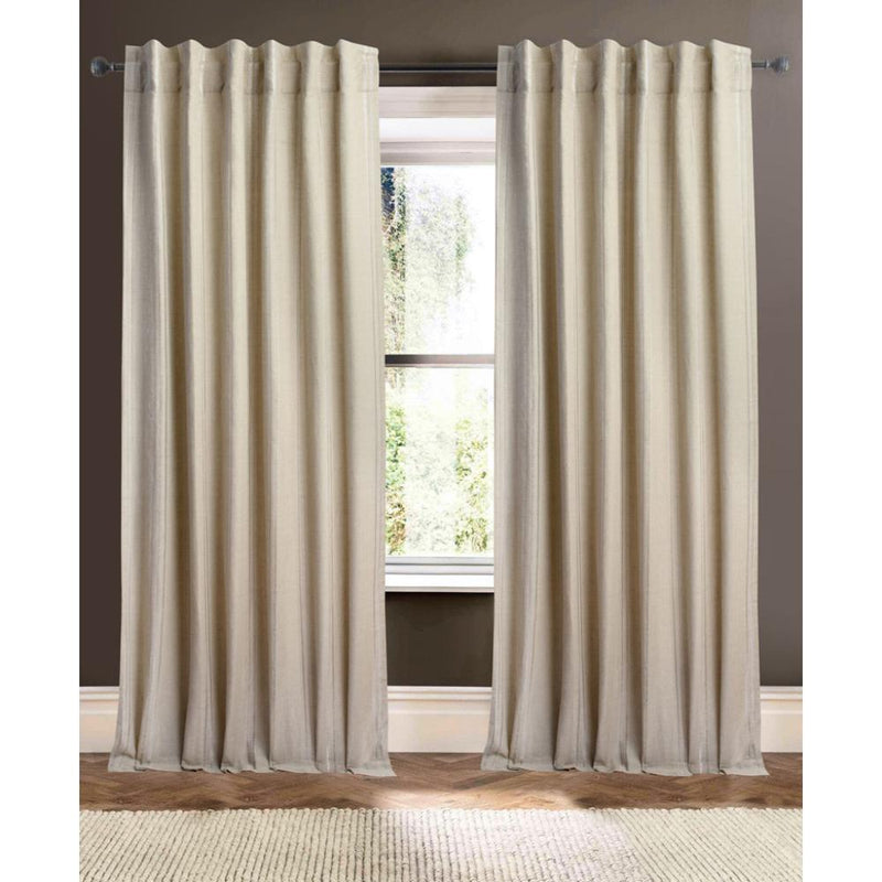 natural linen curtain panels with vertical white stripes