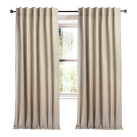 natural linen curtain panels with vertical white stripes