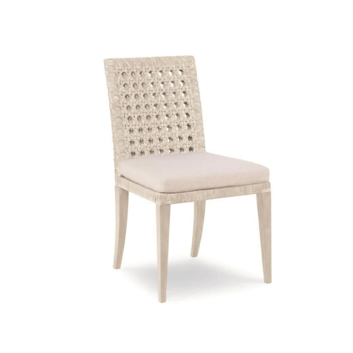 Litchfield Peninsula Side Chair by Century Furniture with woven backrest and upholstered flax seat on four straight legs.