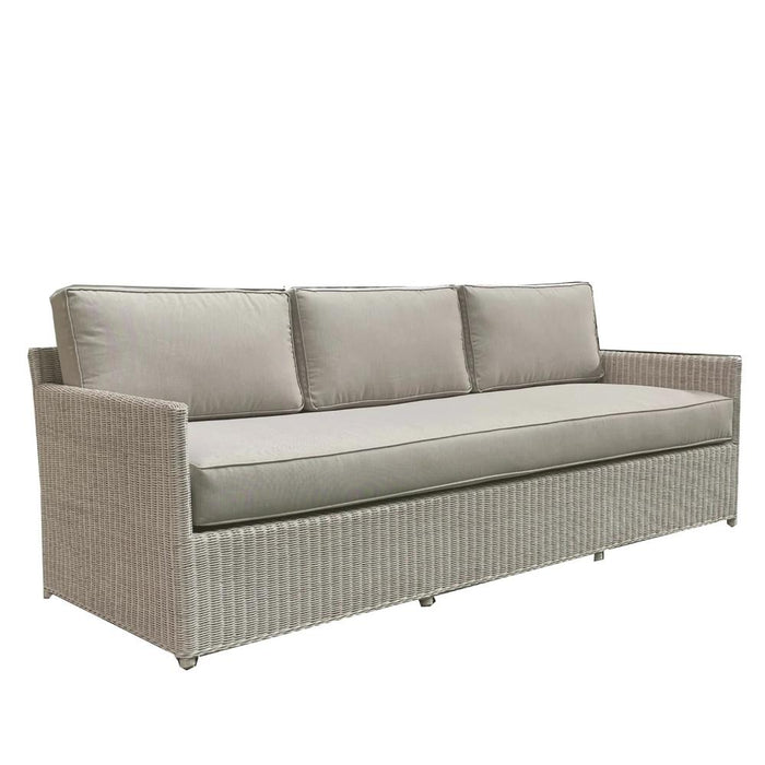 rattan whitewashed sofa fabric three cushion