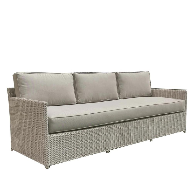 rattan whitewashed sofa fabric three cushion