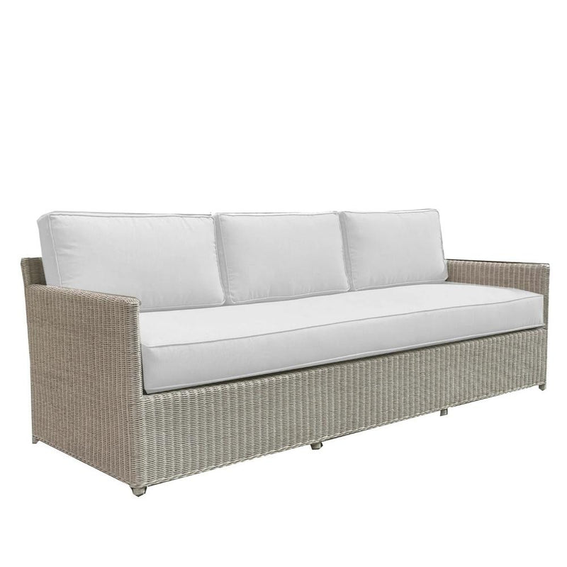 rattan whitewashed sofa fabric three cushion