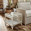 whitewashed rattan end table with handles