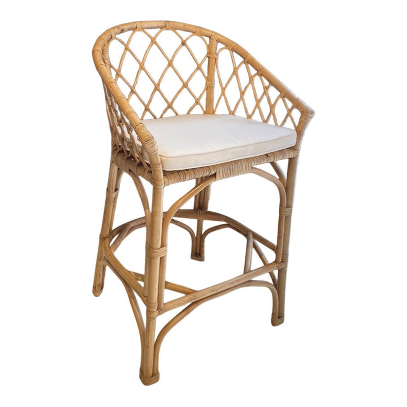 counter stool rattan natural white cushioned seat 