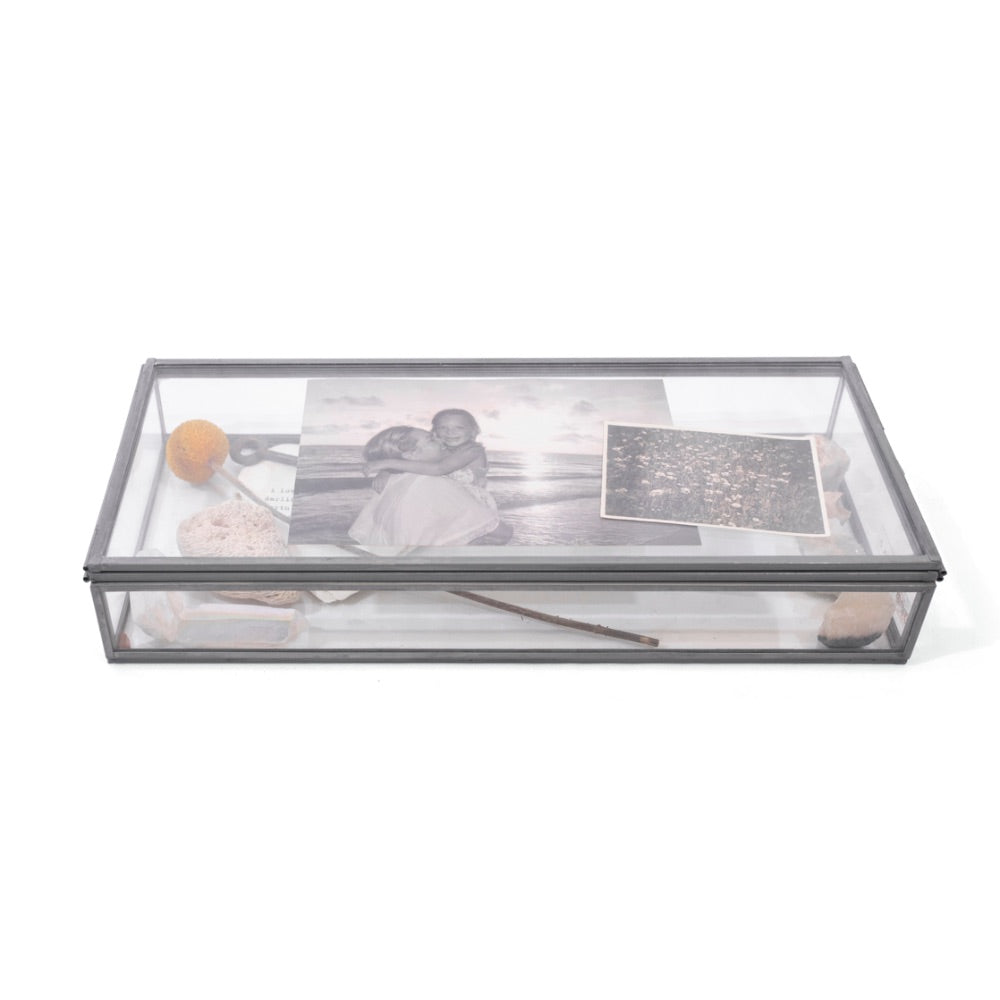 skinny rectangle glass zinc memory box