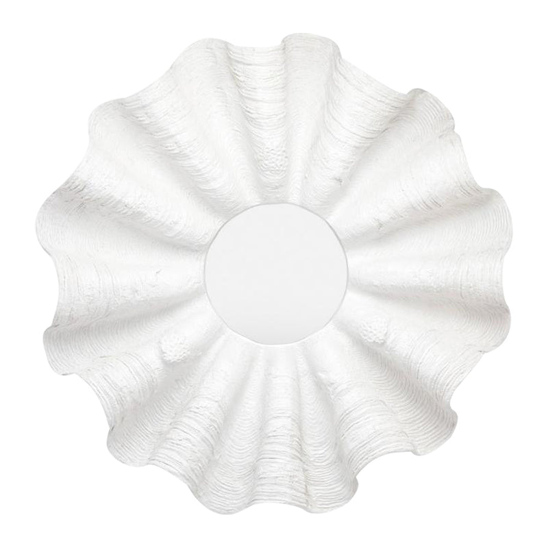 white round resin shell mirror coastal