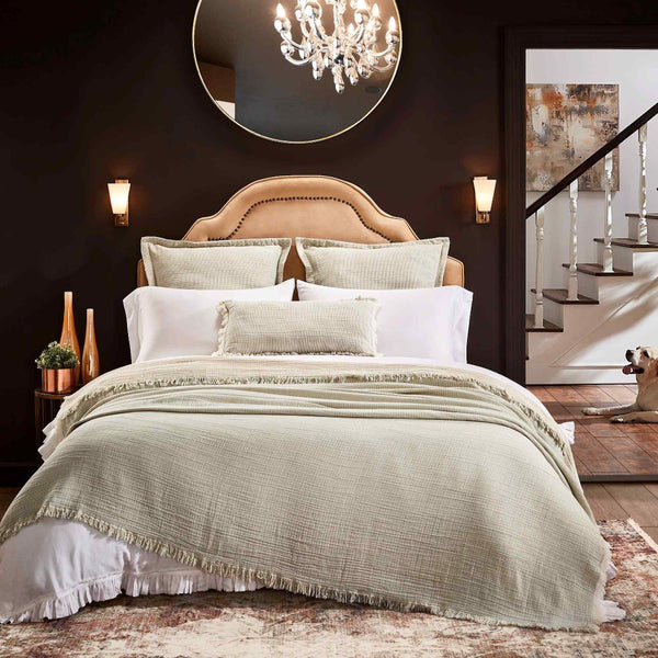 mint green coverlet throw stripe fringe Euro sham pillow