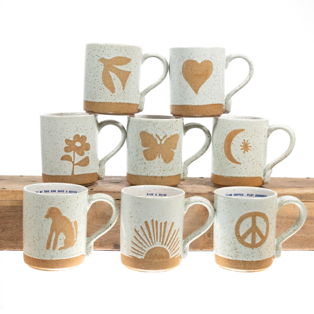 mug speckled assorted images tan white inspirational