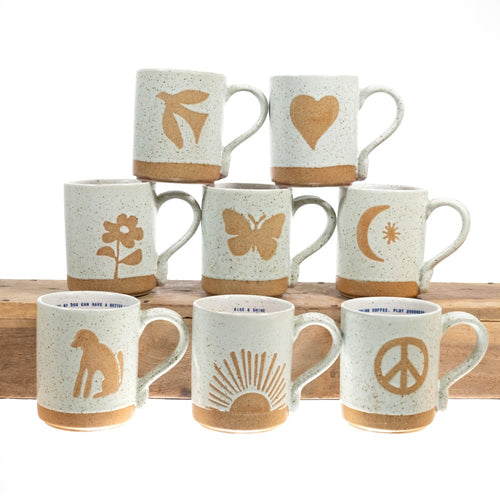 mug speckled assorted images tan white inspirational
