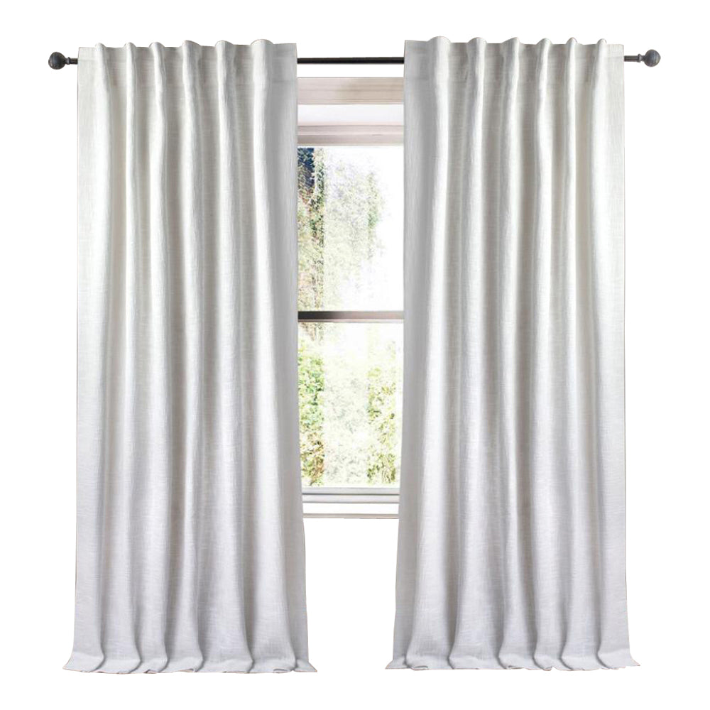 white  linen blend curtain panels
