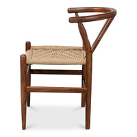 dining chair brown wood frame woven rope seat