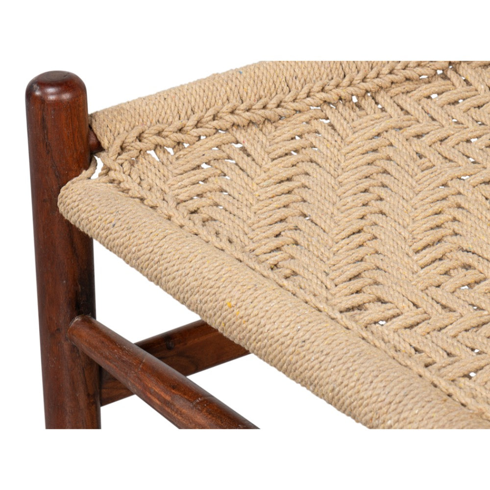 dining chair brown wood frame woven rope seat