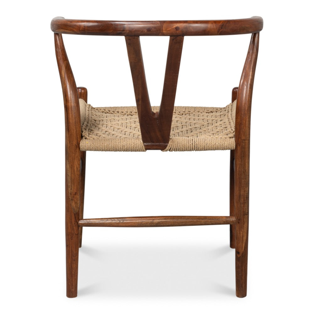dining chair brown wood frame woven rope seat