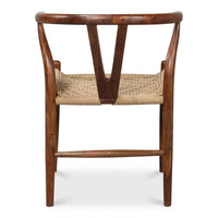 dining chair brown wood frame woven rope seat
