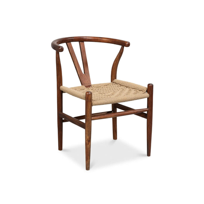 The Mao Rope Seat Chair by Sarreid, Ltd. features a curved back and woven jute seat, shown on a white background.