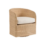 natural wicker barrel swivel chair white cushion